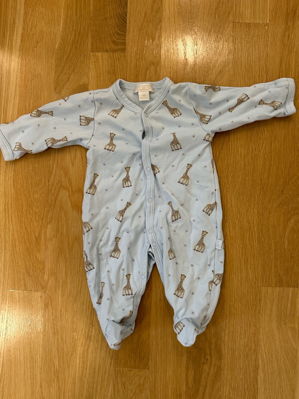 Kissy Kissy Baby Footed Pajamas in Light Blue with Giraffe Print, Newborn